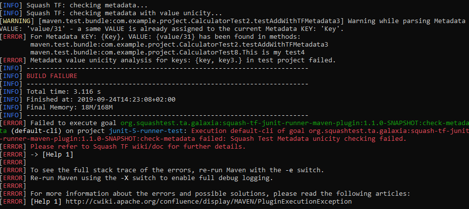 Check-metadata with Unicity checking for specific Keys build FAILURE